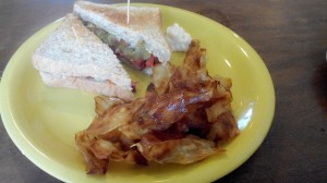 Bologna sandwich with kamote chips on the side. Really filling!